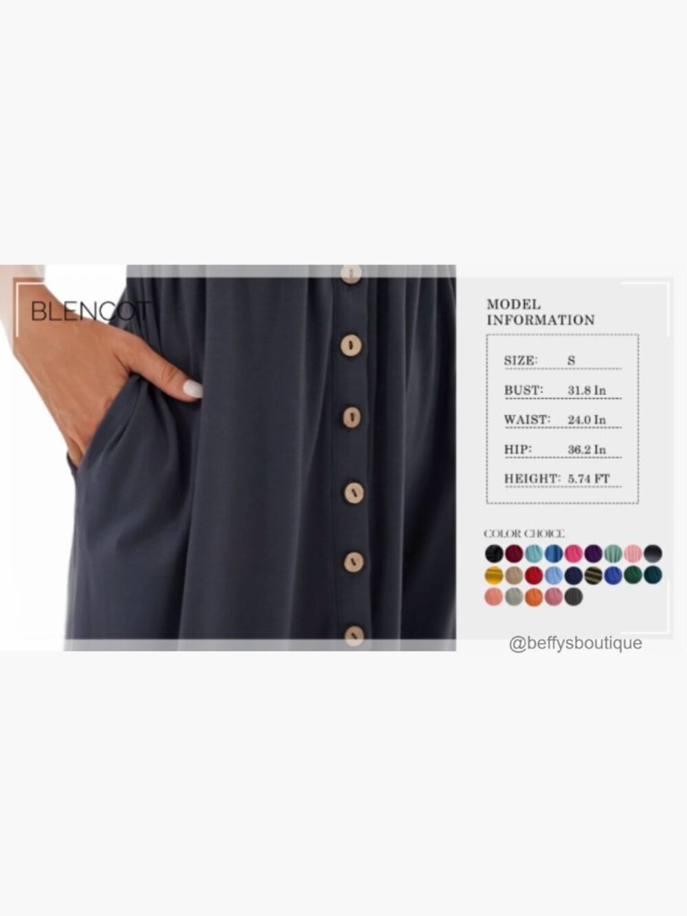 V Neck Button Down Swing Dress Sleeveless Summer Midi Dress - Picture 7 of 7